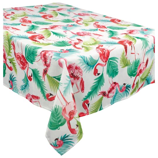 104&#x22; Summer Flamingo Fabric Table Cover